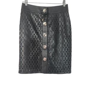 Uterque Lasercut Black Sheep Leather Pencil Skirt M/28